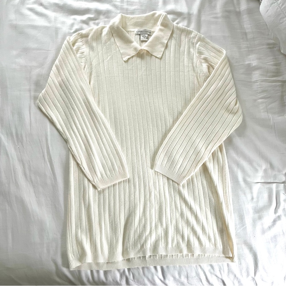 Vintage Cream Collared Long Sweater / Sweater Dress